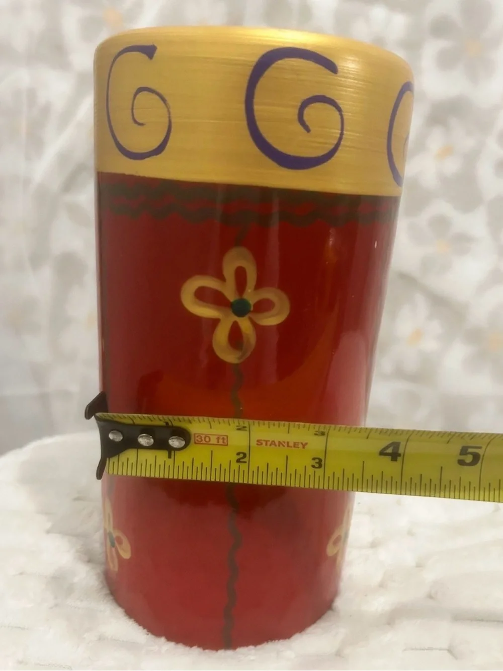 Pier 1 Red and Gold Floral Accent Vase
